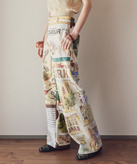 【curoam】Vintage tea towel patchwork pants