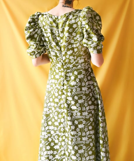 【tiny yearn】Floral Jacquard Puff Maxi Dress