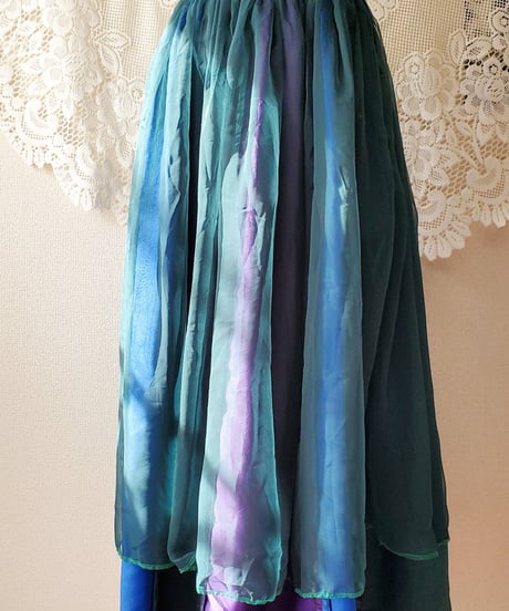 【tiny yearn】1970's USA Satin Silk Gather Flare Skirt