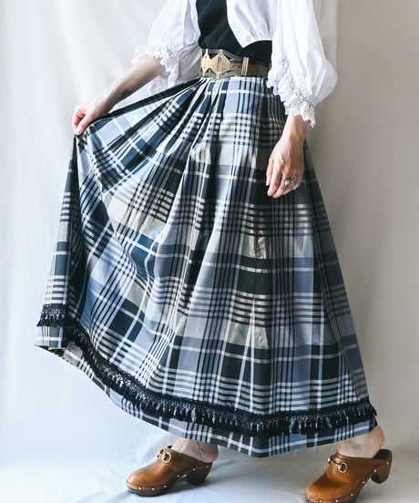 【Seek an nur】Euro Check Metallic Flare Skirt