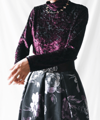 【Seek an nur】Floral Velours×Sheer Tops