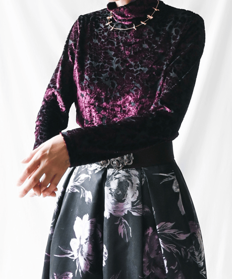【Seek an nur】Floral Velours×Sheer Tops