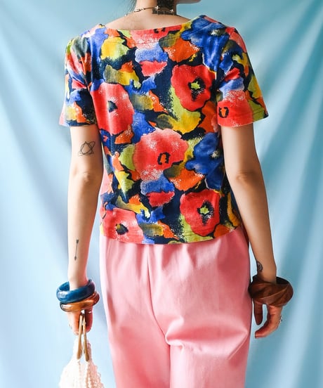 【tiny yearn】USA Art Floral T-shirt