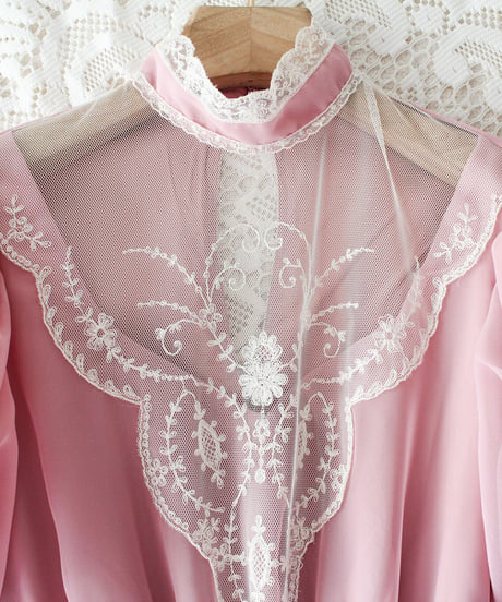 【Seek an nur】Lace Puff sleeve Sheer Long Dress