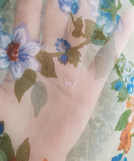 【tiny yearn】1970's Floral Sheer Maxi Dress Gown