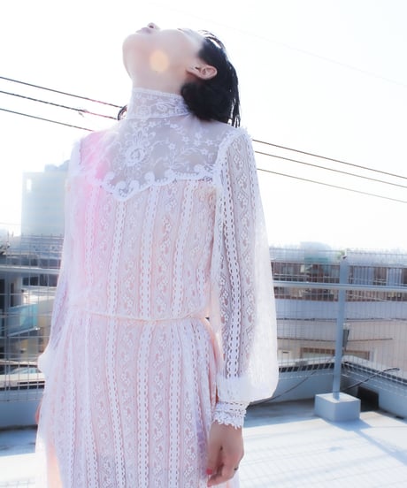 【Seek an nur】1970's Vintage White Lace Long Dress