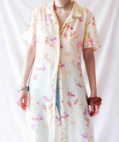 【Seek an nur】Watercolor Floral Shirt Maxi Dress