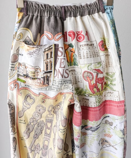 【curoam】Vintage tea towel patchwork pants