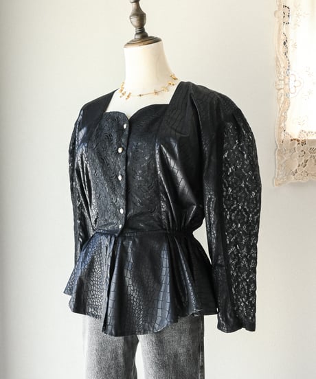 【Seek an nur】Euro black lace peplum blouse
