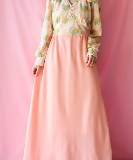 【tiny yearn】1970's Floral Geometric Maxi Dress