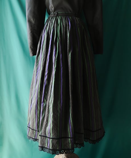 【Seek an nur】Euro Stripe Silk Flare Skirt