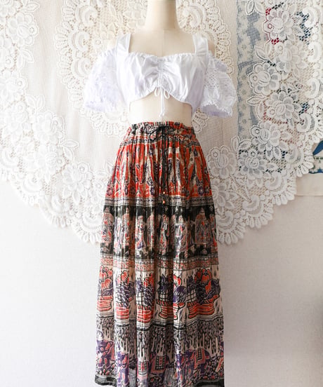 【Seek an nur】Dead Stock Indian Cotton Metallic Skirt
