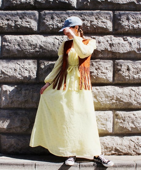 【tiny yearn】1970's USA Floral Lace Sheer Maxi Dress