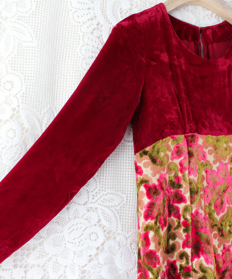 【Seek an nur】1960-70's Vintage Velvet Gobelins Maxi Dress
