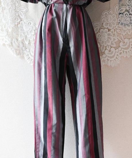 【Seek an nur】USA Multi Stripe Puff Jumpsuit