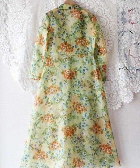 【tiny yearn】1970's Floral Sheer Maxi Dress Gown