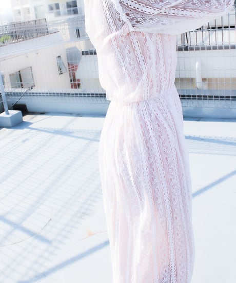 【Seek an nur】1970's Vintage White Lace Long Dress