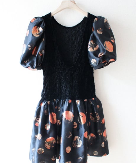 【tiny yearn】Germany Velours Shirring Dot Dress