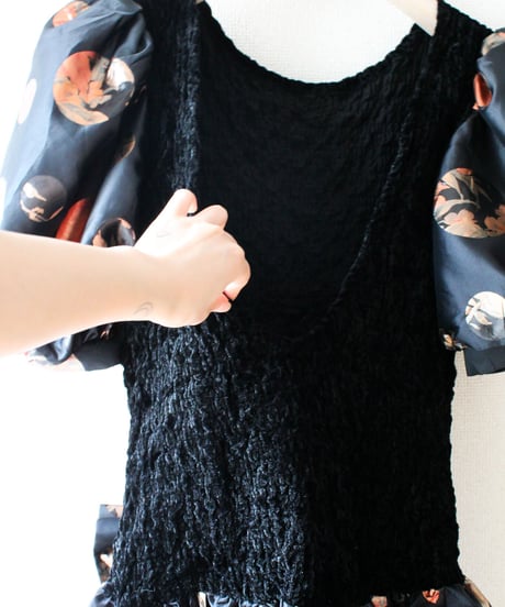 【tiny yearn】Germany Velours Shirring Dot Dress