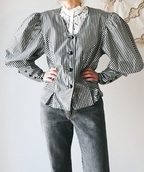 【Seek an nur】Euro Balloon Check Blouse