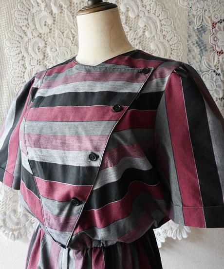 【Seek an nur】USA Multi Stripe Puff Jumpsuit