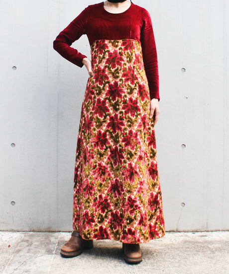 【Seek an nur】1960-70's Vintage Velvet Gobelins Maxi Dress