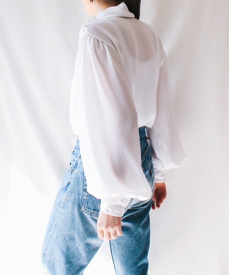 【Seek an nur】White Embroidered Pleats Sheer Blouse