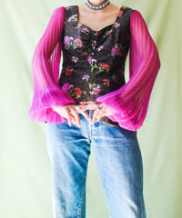 【tiny yearn】Euro Balloon Sleeve Metallic Tops