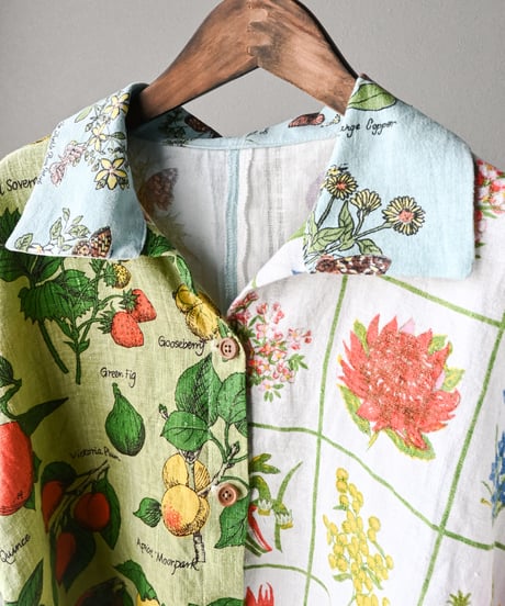 【curoam】Vintage tea towel patchwork shirt