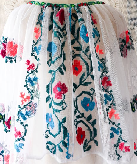【tiny yearn】Romanian Vintage Embroidered Tulle Blouse
