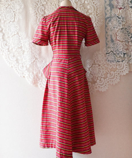 【tiny yearn】1950~60's Multi Border Flare Dress