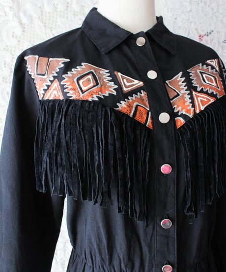 【tiny yearn】Painting Fringe Western Shirt Dress