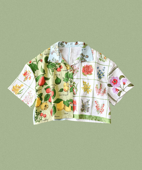 【curoam】Vintage tea towel patchwork shirt