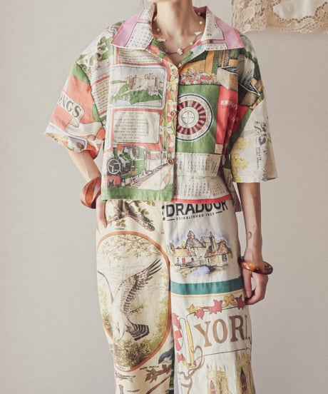 【curoam】Vintage tea towel patchwork shirt