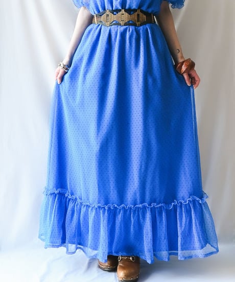 【Seek an nur】Euro Frill Dot Sheer Maxi Dress