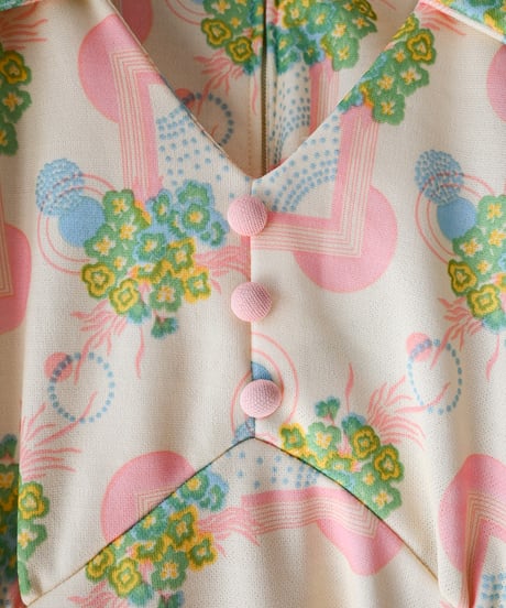 【tiny yearn】1970's Floral Geometric Maxi Dress