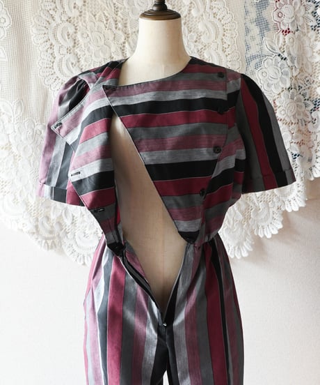 【Seek an nur】USA Multi Stripe Puff Jumpsuit