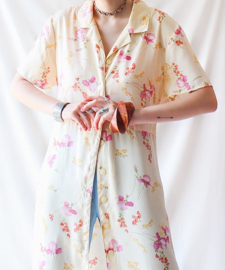 【Seek an nur】Watercolor Floral Shirt Maxi Dress