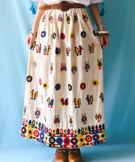 【tiny yearn】1970's Embroidered Ethnic Maxi Skirt