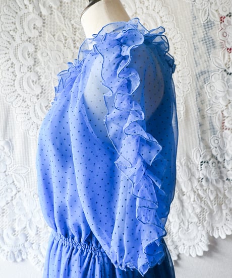 【Seek an nur】Euro Frill Dot Sheer Maxi Dress
