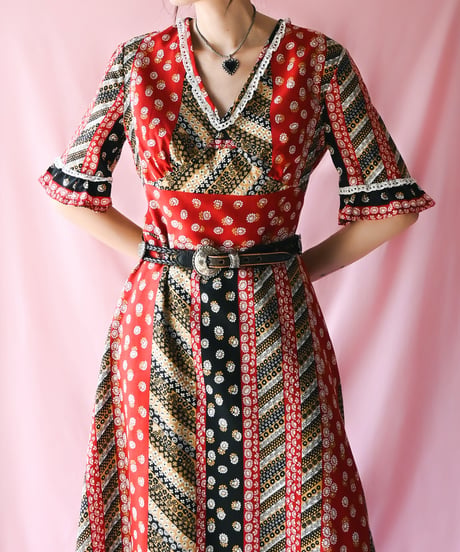 【tiny yearn】1970's Euro Floral Maxi Dress