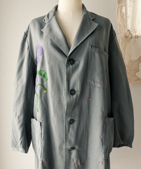【tiny yearn】⁡60's French Embroidered Painted Work Coat