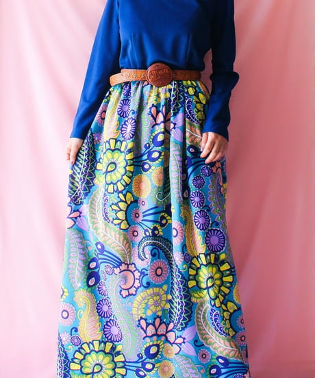 【tiny yearn】1970's Floral Psychedelic Maxi Dress