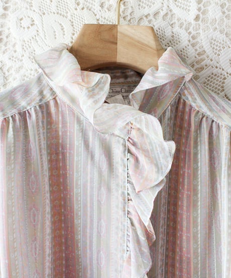 【tiny yearn】Frill Design Mulch Stripe Sheer Blouse