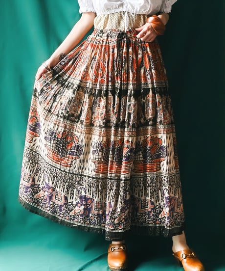 【Seek an nur】Dead Stock Indian Cotton Metallic Skirt