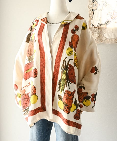 【curoam】Vintage fabric linen over jacket