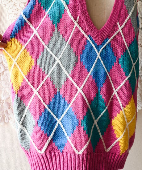 【tiny yearn】Argyle Acryl Knit Over Vest