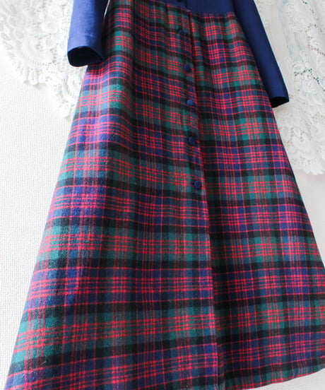 【tiny yearn】1970's Check Knit Shirt Maxi Dress