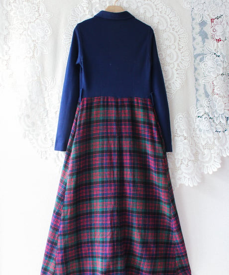 【tiny yearn】1970's Check Knit Shirt Maxi Dress
