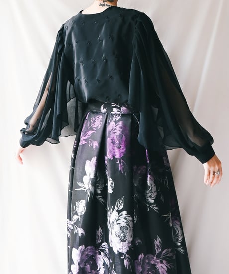 【Seek an nur】Italy Black Sheer Blouse